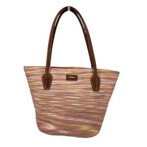 Vintage 90s Eric Javits Pink Multicolor Marled Squishee Raffia Shoulder Tote Bag